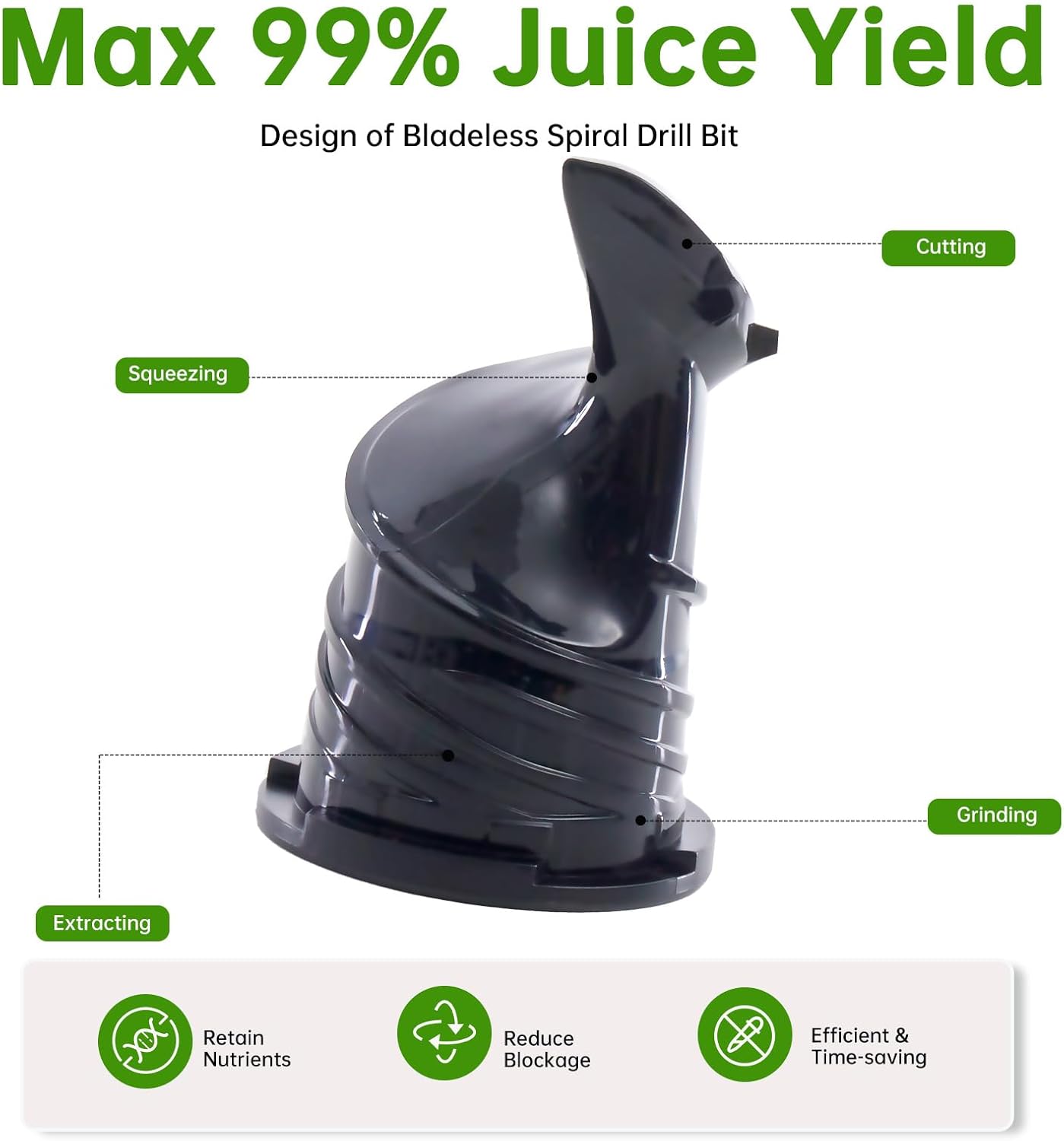 NEWBULIG Cold Press Juicer Machines, Masticating Juicer with High Juice Yield, Reverse Function, Stops Oxidation and Easy to Clean for Vegetables & Fruits, Black