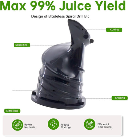 NEWBULIG Cold Press Juicer Machines, Masticating Juicer with High Juice Yield, Reverse Function, Stops Oxidation and Easy to Clean for Vegetables & Fruits, Black
