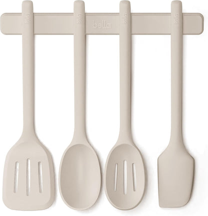bella 5-Piece Kitchen Tool Set with Magnetic Rack, Silicone, Turner, Spoon, Slotted Spoon, Spatula, Utensil Holder, Magnetic Holder, Non-toxic*, Food-grade, Heat safe to 425°F, Dishwasher Safe, Slate