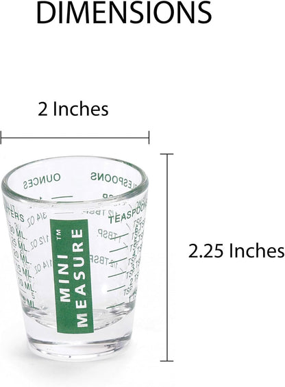 Kolder Mini Measure Heavy Glass, 20-Incremental Measurements Multi-Purpose Liquid and Dry Measuring Shot Glass, White