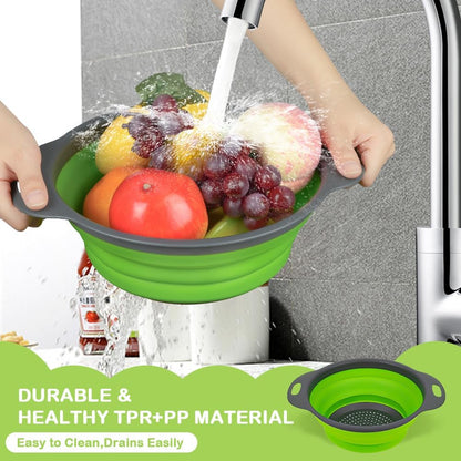AUAUY 2 PCS Collapsible Colander Set, Square Silicone Folding Colander with Plastic Handles, Eco-Friendly Large Hole Kitchen Strainer for Draining Pasta Vegetables Fruits-1 Large and 1 Small