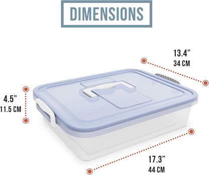 Chef Pomodoro Pizza Dough Proofing Box, 14 x 11-Inch, Preparation Container with Lid, Fits 4-6 Proofing Balls, Household Pizza and Bread Dough Tray With Convenient Carry Handle (Blue)