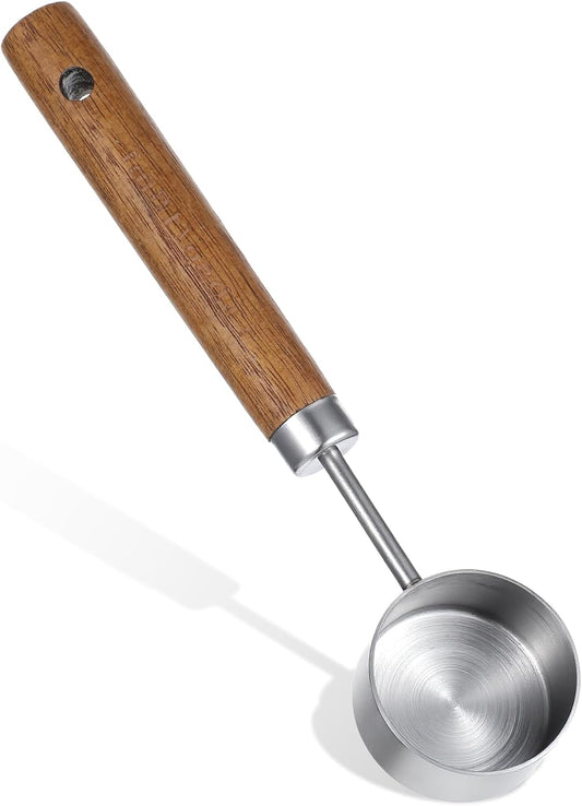 Coffee Measuring Scoop Spoon, 15ml Stainless Steel Wooden Coffee Spoon for Coffees, Tea, Ground, Cocoa & Kitchen Use