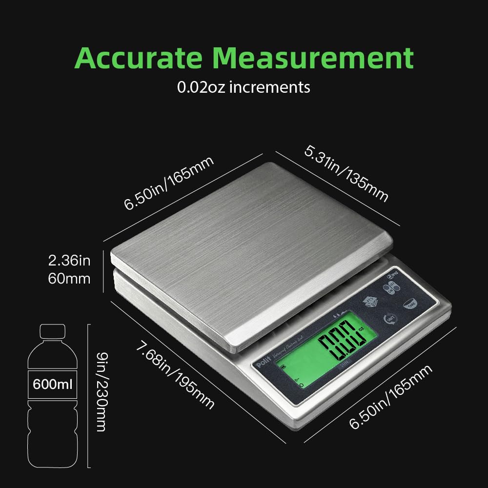 Polit Digital Kitchen Scale KT-66 30lb/13kg｜0.05oz/1g Precision Food Scale with LCD Display｜Battery or Plug-in｜Stainless Steel Top｜Grams, Ounces, Pounds｜5 Units for Baking, Farming & Shipping Scale