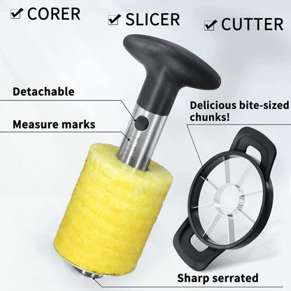Newness Pineapple Corer and Slicer Tool, Robust Pineapple Core Remover with Upgraded Cutter & Reinforced Thicker Blade, Stainless Steel Kitchen Fruit Gadget for Diced Pineapple Rings (Black)