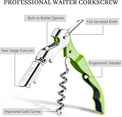 HYZ 2-Pack Wine Opener Waiter Corkscrew, Professional Wine Key for Servers, Bartender, with Foil Cutter, Manual Wine Bottle Opener Double Hinged (Black)