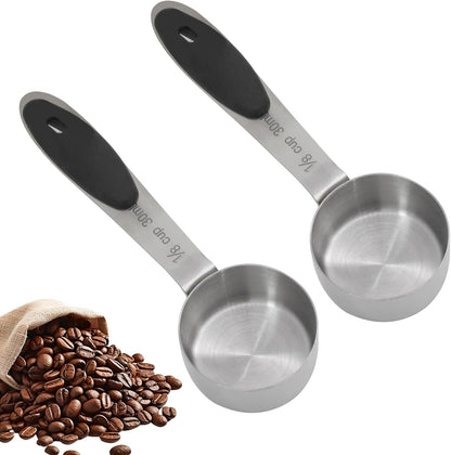 1/4 Cup Measuring Cup, 60 ML Stainless Steel Coffee Measuring Scoops, Single Metal Coffee Scoop with Black Silicone Handle