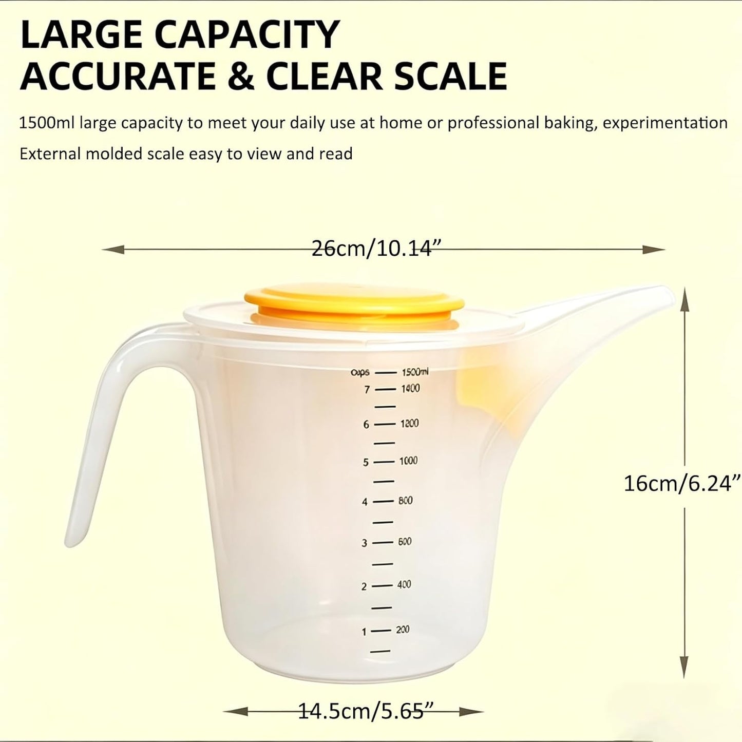 1500ML Measuring Funnel Pitcher, Measuring Cup With Long Spout, Large Capacity Funnel Cake Dispenser For Bakeware, Pancake, Batter, Muffin, Soap Making Supplies, Watering