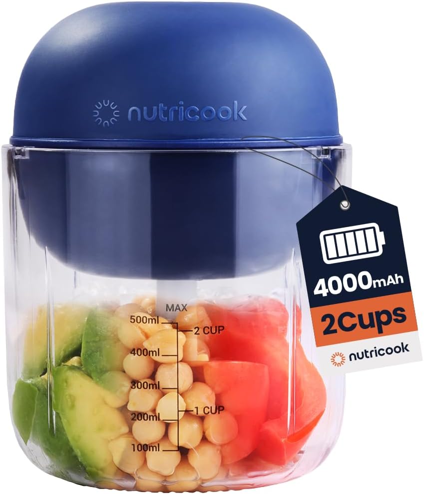 Nutricook Choppi Cordless Electric Vegetable Chopper & Mini Food Processor for Dicing, Shredding, Mincing, and Puree, Portable and Rechargeable, 2-Cup, 500 mL, 4000 mAh Battery, Sage Green