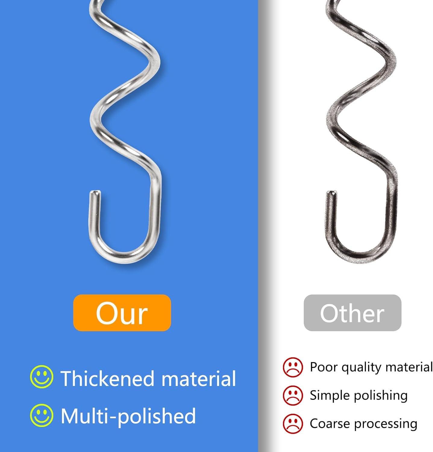 KHM512 Dough Hooks for Hand Mixer, Replacement Compatible with KitchenAid KHM/5KSM/KSM/KSMO/KSMH Series, Heavy-Duty Stainless Steel Attachments for Making Bread & Pizza Dough (2 Pack)