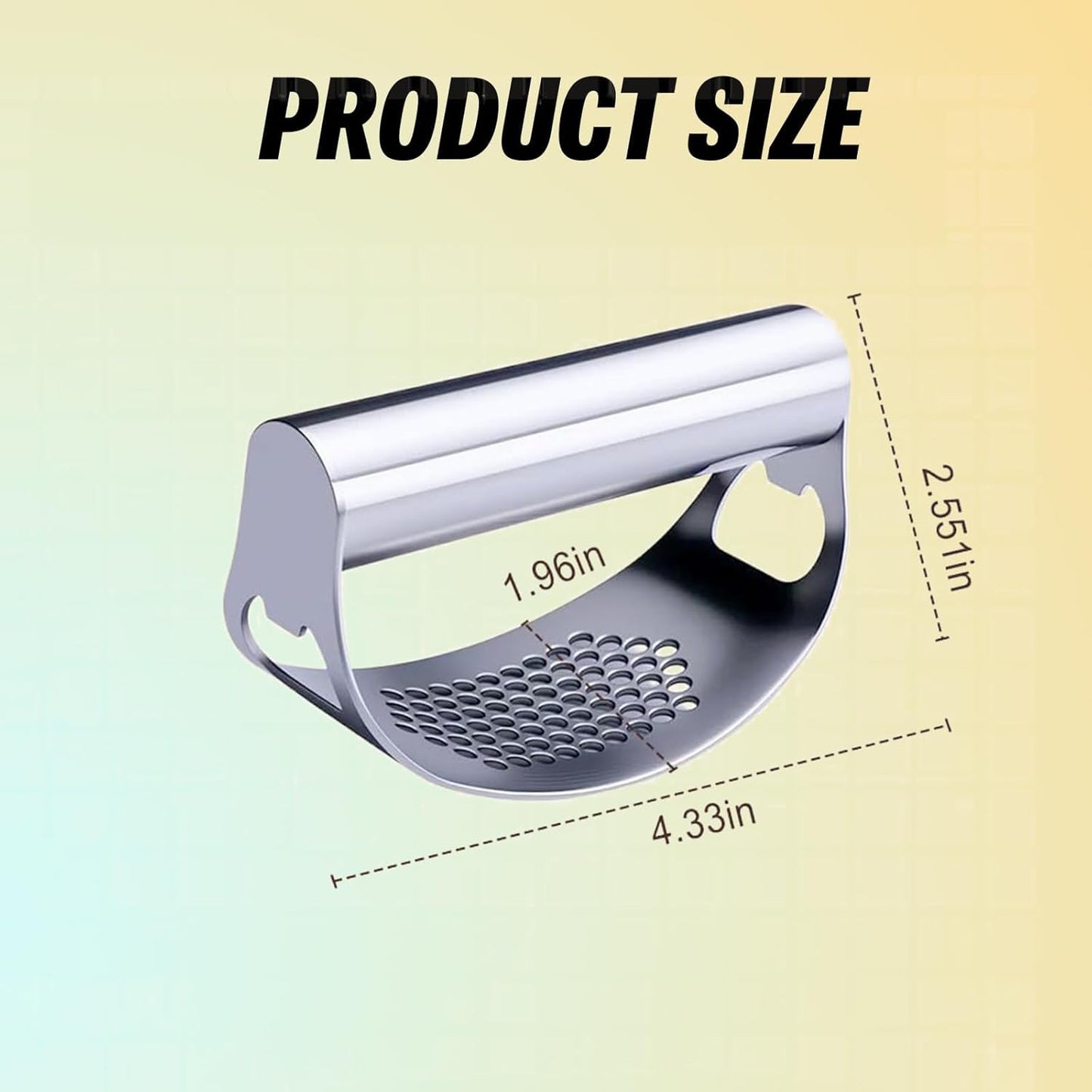 Garlic Press Rocker, Stainless Steel Garlic Crusher Portable Manual Heavy Duty Garlics Mincer, Garlics Chopper with Peeler & Scraper, Easy Kitchen Gadget for Effortless Smashing (Sliver)