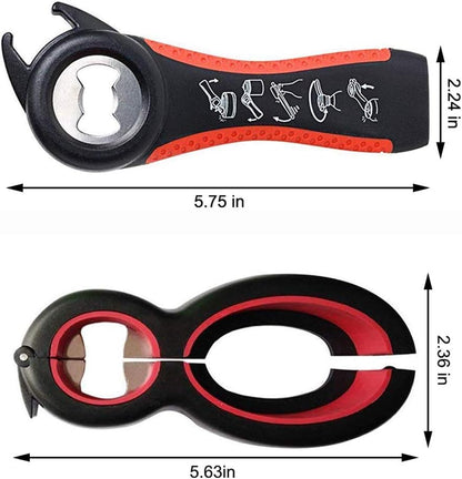 Bottle Opener Set,2Pcs Inclinding 5-in-1 and 6-in-1, Can, Soda, and Jar Openers, Twist Off Lid – Jar Opener for Seniors and Arthritic Hands (Gray Black)