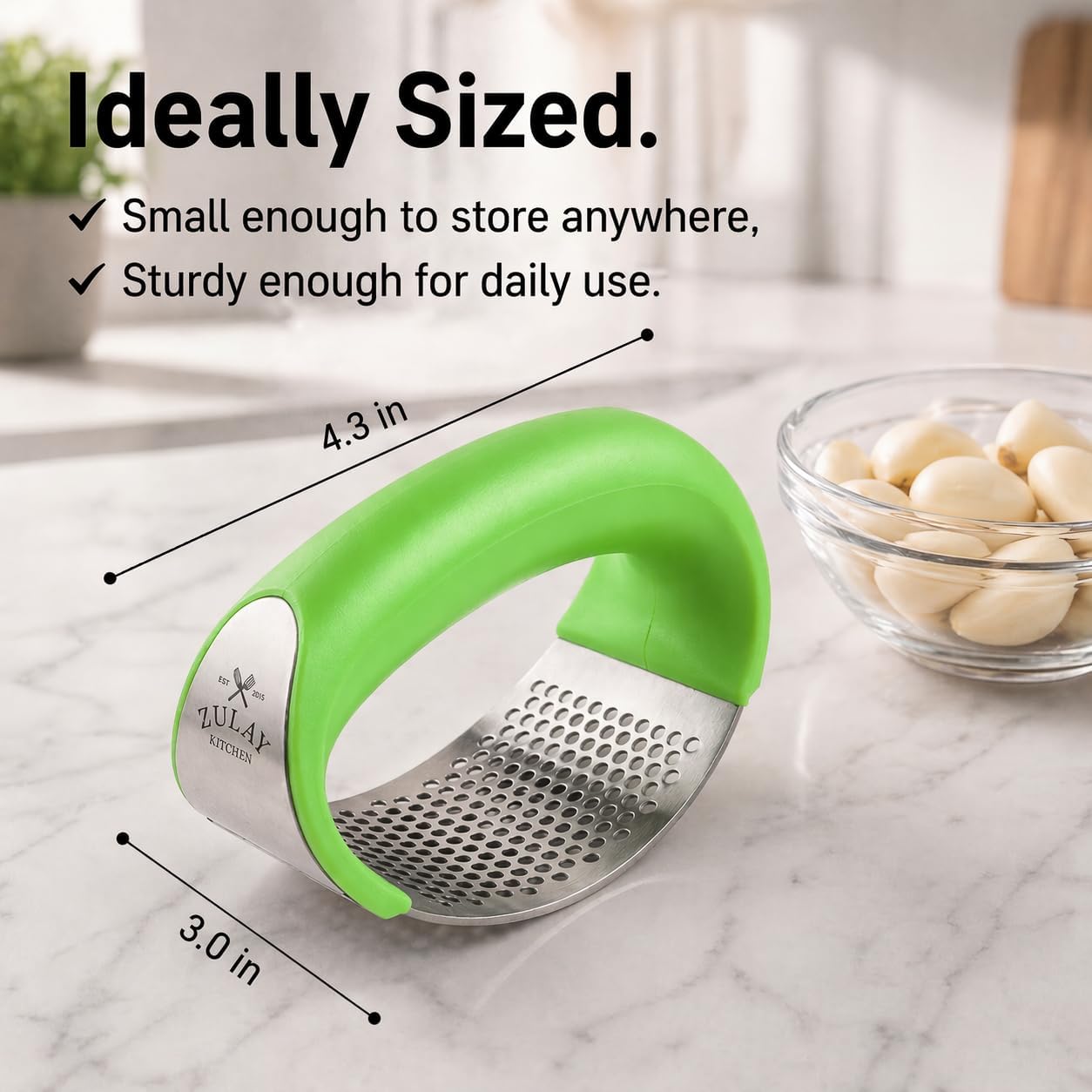 Zulay Kitchen Stainless Steel Garlic Press Rocker Set - Premium Garlic Mincer Garlic Crusher - New Innovative Garlic Crusher with Peeler and Scraper - Comfortable Grip (Black)