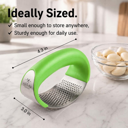 Zulay Kitchen Stainless Steel Garlic Press Rocker Set - Premium Garlic Mincer Garlic Crusher - New Innovative Garlic Crusher with Peeler and Scraper - Comfortable Grip (Black)