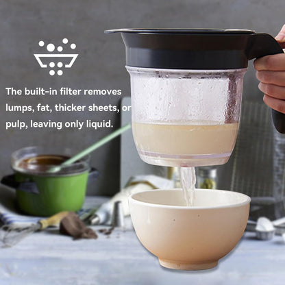 Fat Separator with Bottom Release, Kitchen Grease Strainer Measuring 4 Cup Gravy Separator with Oil Strainer Oil Grease Measuring Cup for Cooking, Healthier Gravy, Soup