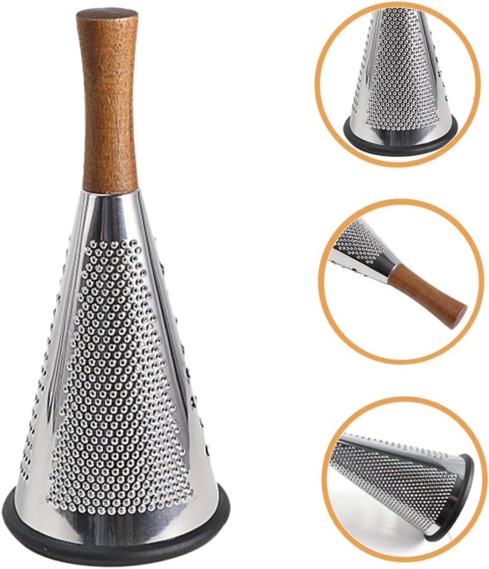 Kitchen Grater Cheese Grater with Handle Carrot Peeler Veggie spiralizer Manual Mandoline Slicer Cheese Slicer Cucumber Slicer Cone-Shaped Cheese Grater Truffle Wood Vertical