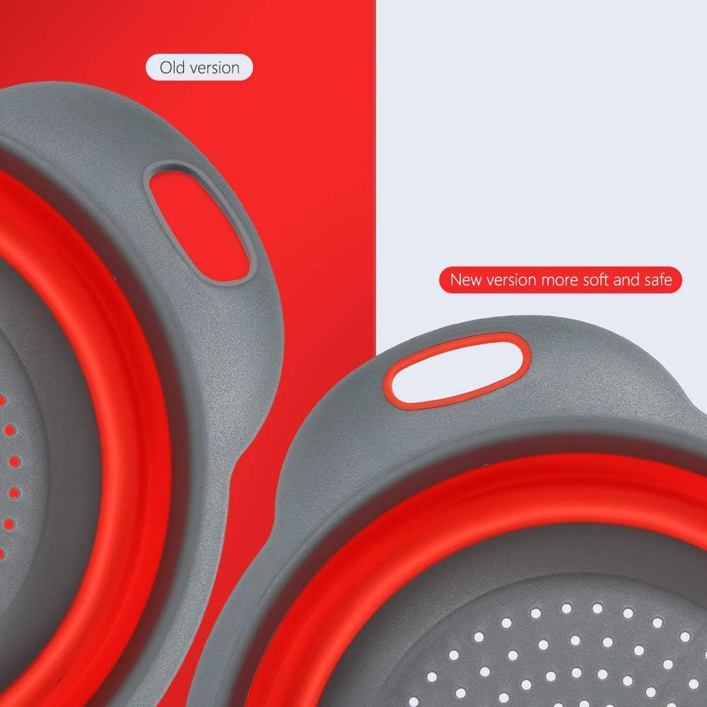 Collapsible Colanders with Handles, Food-Grade Silicone Kitchen Strainer Space-Saving Design For Pasta, Red