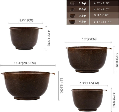 BoxedHome Nesting Plastic Mixing Bowl Set, 4 Piece Mixing Bowl Set with Pour Spouts, Size 1.7, 2.5, 3.5 and 4.5qt, for Prepping, Mixing, Baking, Cooking(2023 New Version, Pink)