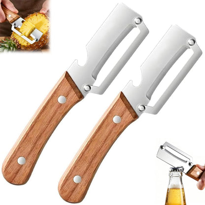 MultiFunctional Vegetable Peeler for Kitchen, Vegetable Peeler with Wooden Handle and Bottle Opener, 2-in-1 Stainless Steel Kitchen Peelers for Fruit Veggie Apple Potato Pumpkin Papaya(1PCS)