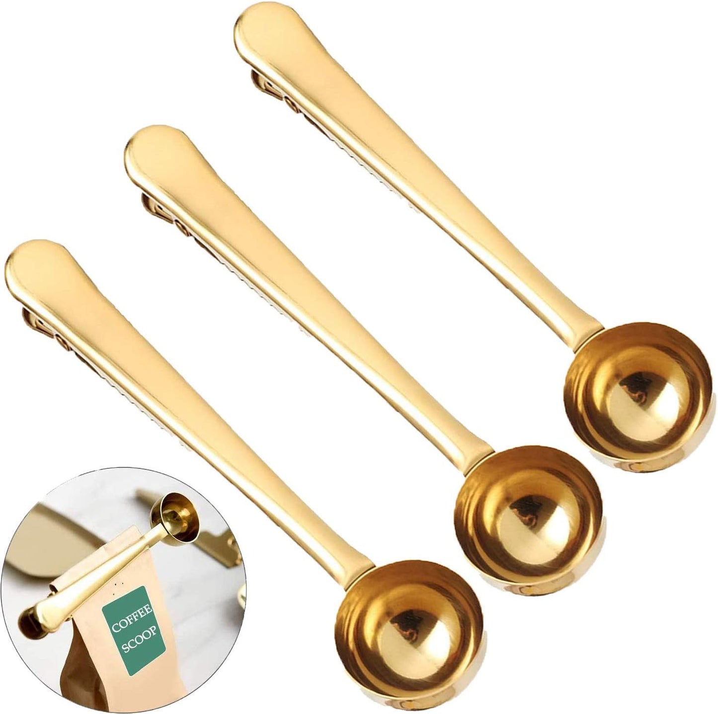Coffee Scoop Clip Stainless Steel Tablespoon Coffee Spoon With long handle Multifunction Sealing Bag Clip For Tea, Coffee, Protein Powder, Instant Drinks, Kitchen Tools