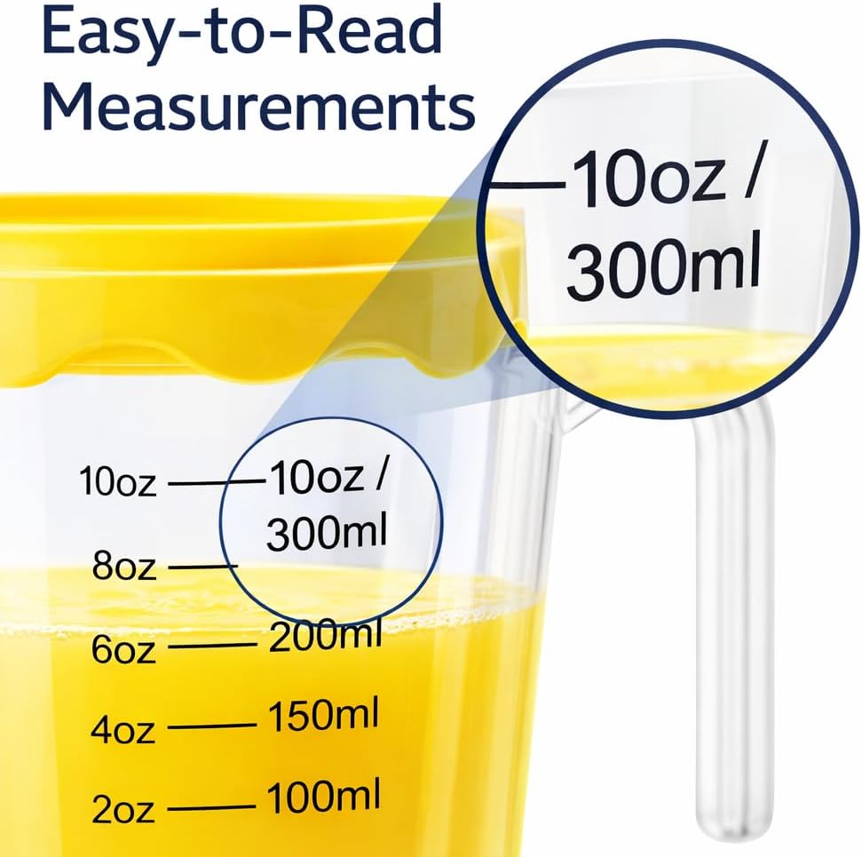 Manual Citrus Juicer with 10oz 300ml Measuring Cup, Lemon Lime Orange Reamer with Built-In Strainer, BPA Free Hand Squeezer with Pour Spout & Handle