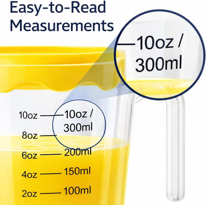 Manual Citrus Juicer with 10oz 300ml Measuring Cup, Lemon Lime Orange Reamer with Built-In Strainer, BPA Free Hand Squeezer with Pour Spout & Handle