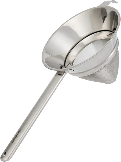 Restaurantware Fine Mesh Strainer Set of 3 Different Sizes with Silicone Handle Stainless Steel Extra Fine Mesh Strainer Heat-Resistant Handle Dishwasher-Safe for Rice, Quinoa, Pasta