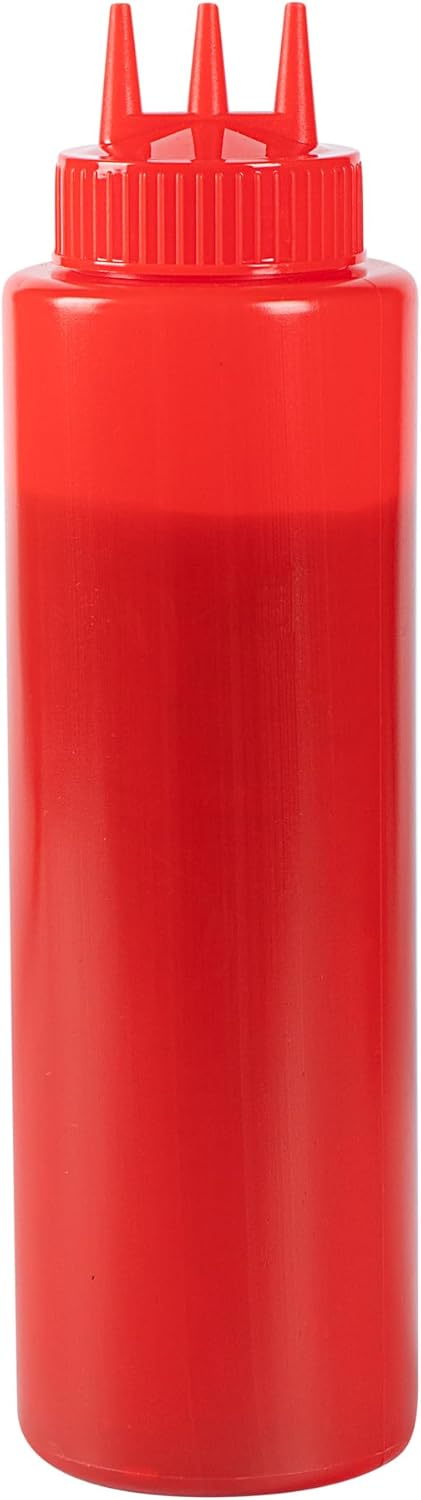 Restaurantware Plastic Squeeze Bottle 20 oz Refillable Condiment Bottle Large Valve Dishwashable Yellow Inverted Sauce Dispenser For Thick Condiments, Dressings, Batter, Sour Cream, And Syrups