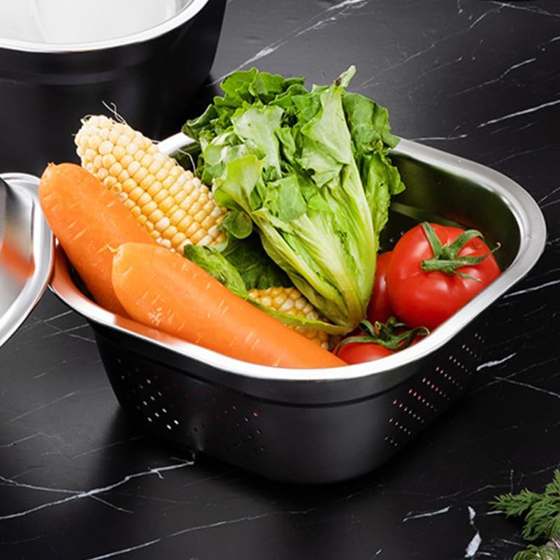 Multifunctional Square Vegetable Washing Basin 9.84 Inch Large Capacity Stainless Steel Kitchen Sink Tub for Food Prep and Cleaning