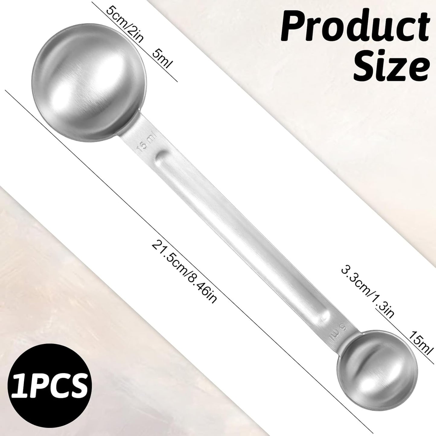 Thinp Tablespoon Measuring Spoon, Stainless Steel Coffee Scoop 1 Tsp (5ml) & 1 Tbsp (15ml) Double Ended Teaspoon and Tablespoon Scoop for Cooking Baking Kitchen Gadgets (Silver)