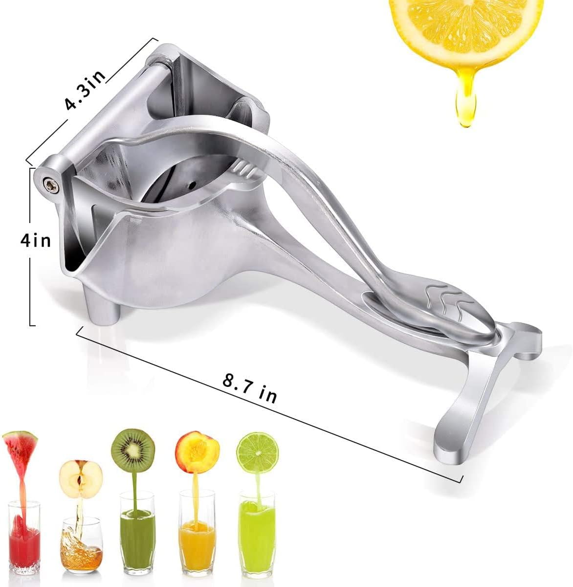 Lemon Squeezer Aluminium Alloy Manual Fruit Juicer, Citrus Juicer Hand Press Heavy Duty Manual Squeeze Extractor Tool for Pressing Lemons, Oranges, Pomegranates and Limes - Silver