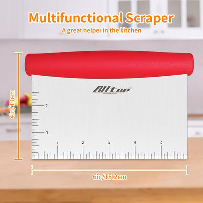 ALLTOP Bench Scraper & Chopper for Kitchen - Ideal Baking Essential Utensil,Stainless Steel Pastry/Dough/Food Cutter Tool for Cake Pizza Bread,Cooking - 1 Pack,Black