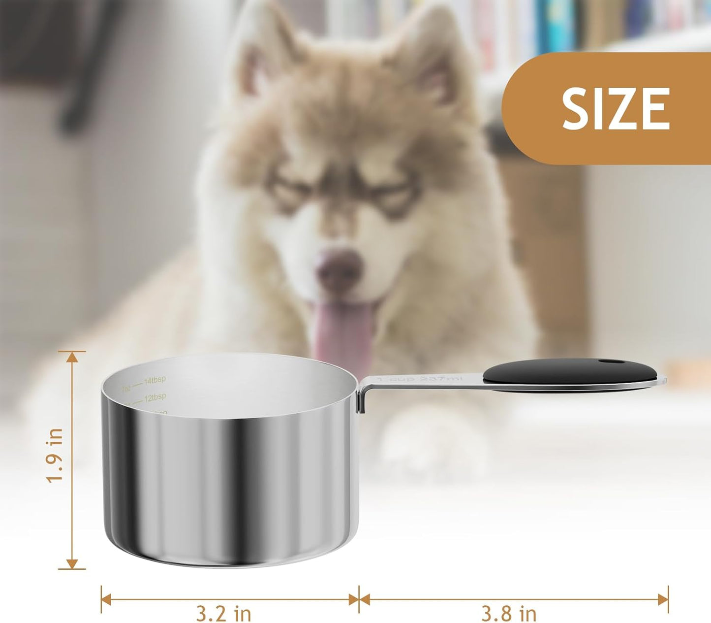 LEIFENY 2PCS 1/8CUP(30ml) Dog Cat Food Scoop, Stainless Steel Measuring Cup, Metal Pet Scooper with Inner Precision Scale Measurement