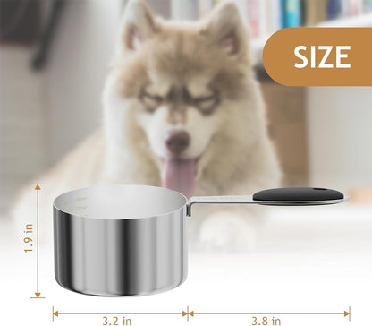 LEIFENY 2PCS 1/8CUP(30ml) Dog Cat Food Scoop, Stainless Steel Measuring Cup, Metal Pet Scooper with Inner Precision Scale Measurement