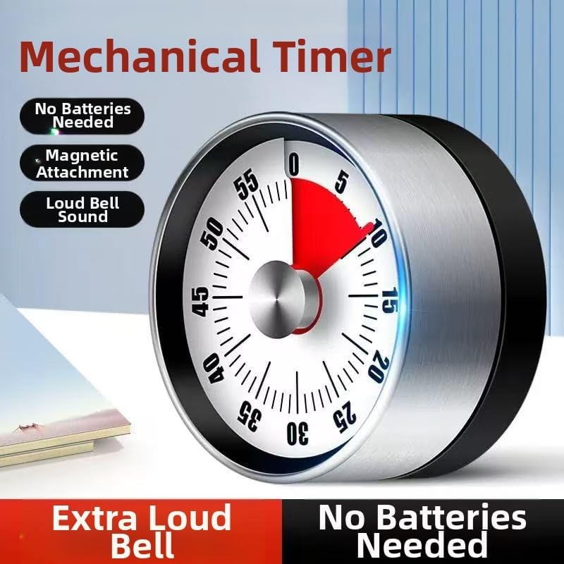 Mechanical Kitchen Timer with Magnetic Back, Visual Time Management Timer for Cooking, Baking, Classroom and Home Use