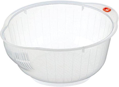 Inomata Japanese Rice Washing Bowl with Strainer, 2.5-Quart Capacity