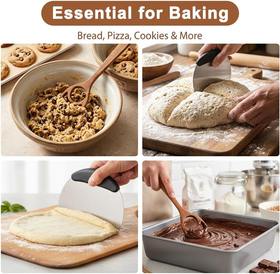 2 Pack 13 Inch Danish Dough Whisk, One-Piece Solid Wood Sourdough Mixing Tool for Bread Dough, Pizza and Pancake Batter, Hand Mixer with Dough Cutter