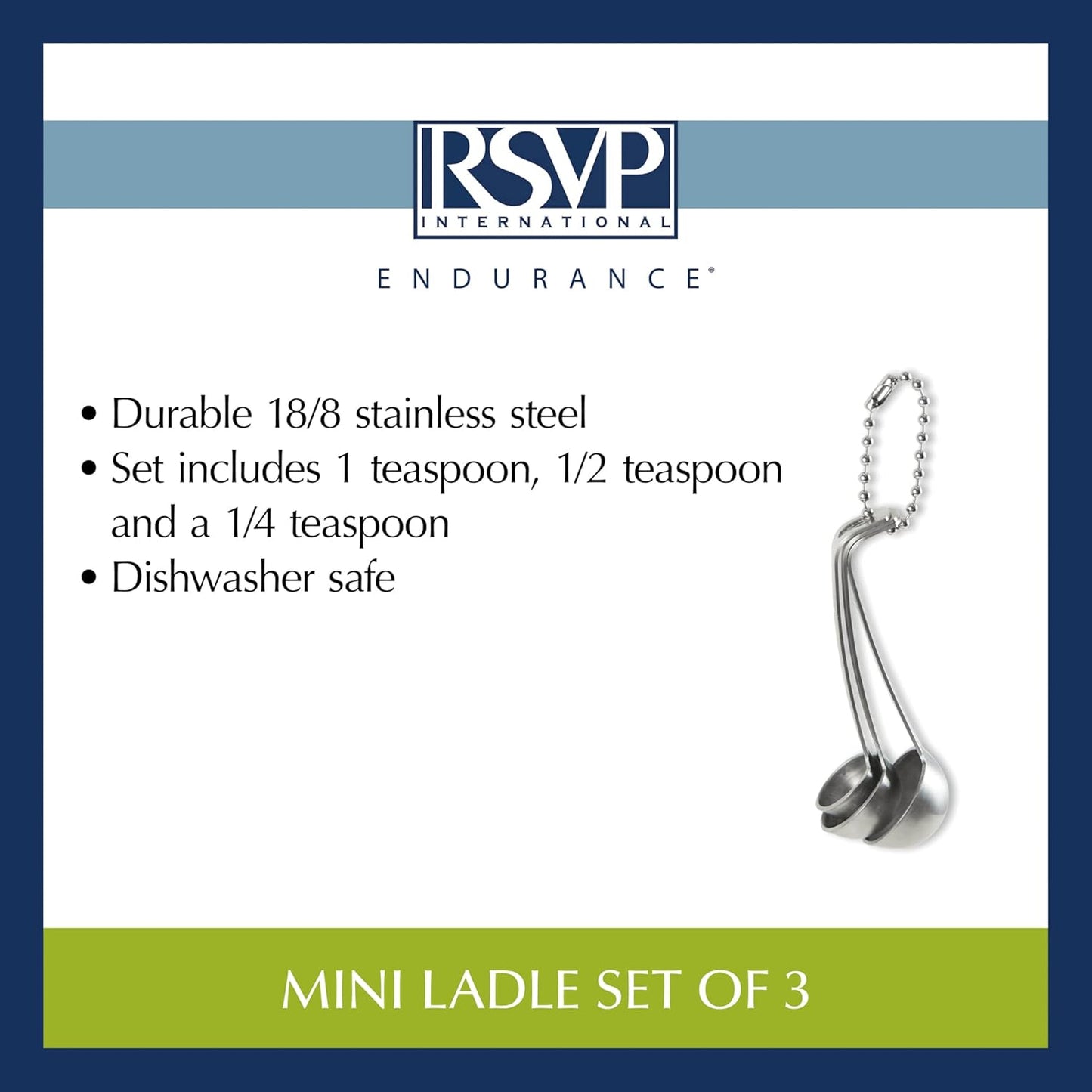 RSVP International Endurance Kitchen Collection Measuring Tools, Dishwasher Safe, Mini Ladles, 3 Piece, Stainless Steel