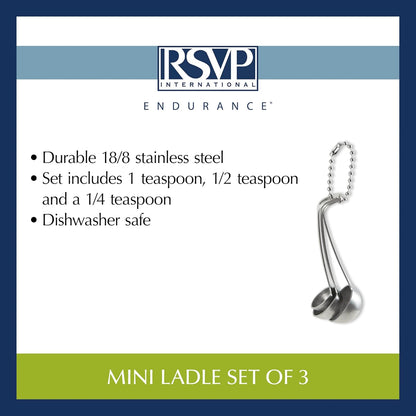RSVP International Endurance Kitchen Collection Measuring Tools, Dishwasher Safe, Mini Ladles, 3 Piece, Stainless Steel