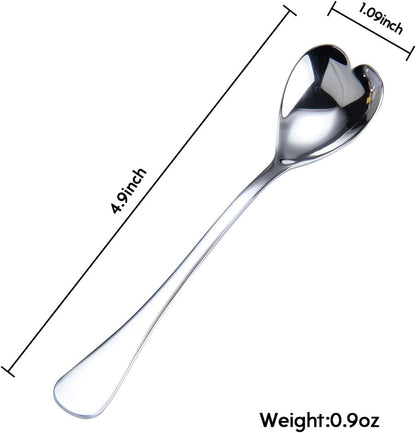 Mini Coffee Spoons, heart shaped, 4.9-inch18/10 Stainless Steel Spoon Set, set of 6