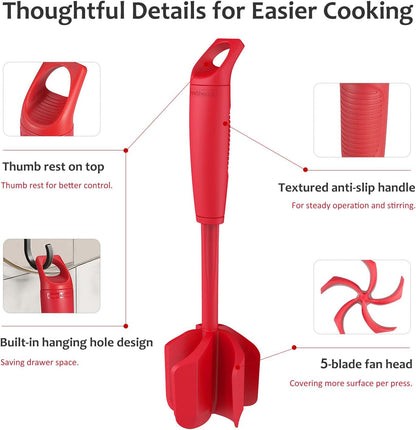 Ourokhome Meat Chopper and Potato Masher, Heat Resistant Nylon Ground Beef Smasher for Hamburger, 5 Curved Blades Nonstick Mixer & Stirrer, Practical Kitchen Gadgets, Black