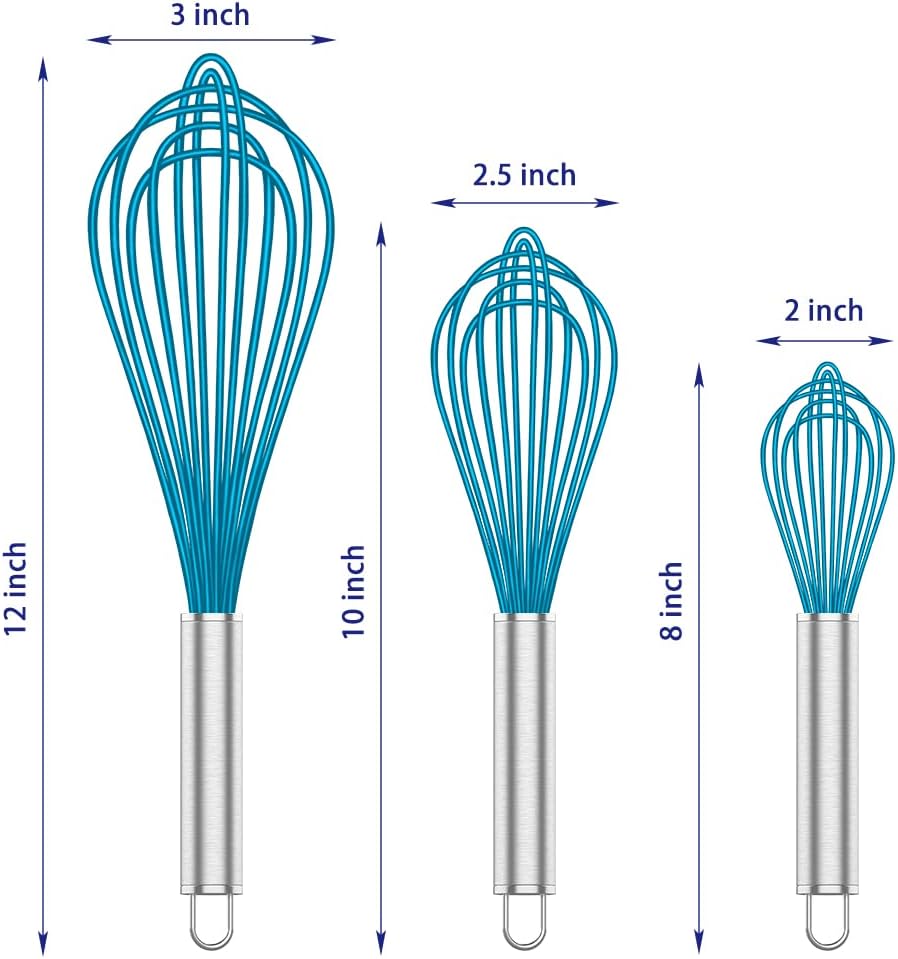 OYV 304 Stainless Steel Whisk Set, Dishwasher Safe Rustproof Metal Whisk, Professional Balloon Wire Whisks for Kitchen Cooking, Perfect For Blending, Whisking, Baking, Beating, 3 Packs (8" 10" 12")