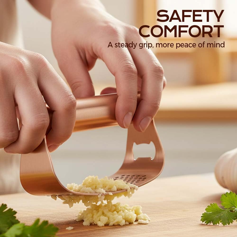 Stainless Steel Garlic Presser, 2026 New Garlic Press Rocker Heavy Duty Garlic Mincer, Portable Manual Press Tool Garlic Chopper for Smash Garlic Kitchen Tools (Rose Gold)