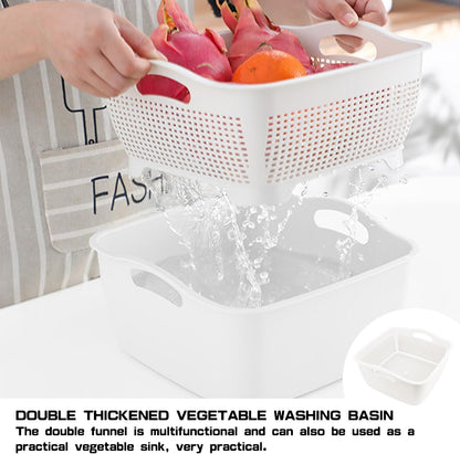 Double-layer Plastic Fruits Vegetable Washing Basket Food Storage Multi-layer Stackable Vegetable Sinks Wash Drain Basket for Kitchen (White)