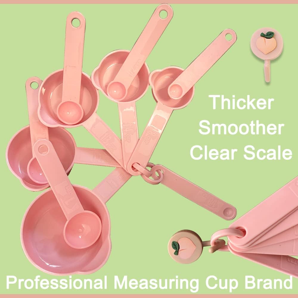 Measuring Cups and Measuring Spoons Set of 11 Pieces, Plastic, Nordic Color, Pink, Included 2 Pieces Kitchen Tool Hook Up