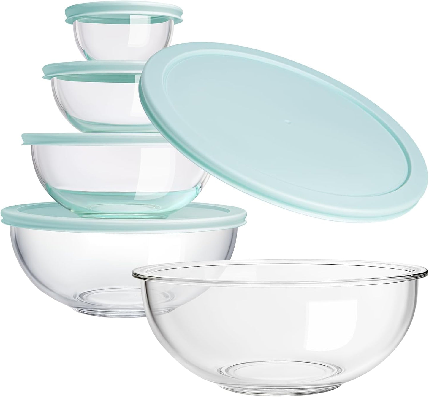 Luvan Glass Mixing Bowls with Lids Set(4.5QT, 2.7QT, 1.1QT)-Large Glass Mixing Bowls, Clear Salad Bowl for Baking, Cooking, Serving, Food Prep, 3PC Nesting Bowls for Kitchen Storage & Dishwasher Safe