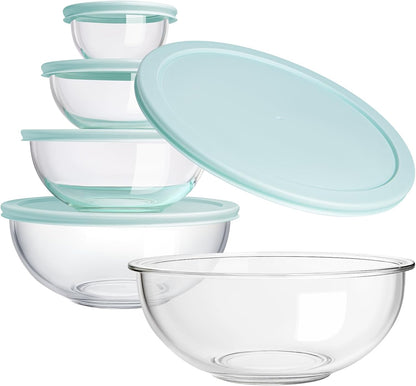 Luvan Glass Mixing Bowls with Lids Set(4.5QT, 2.7QT, 1.1QT)-Large Glass Mixing Bowls, Clear Salad Bowl for Baking, Cooking, Serving, Food Prep, 3PC Nesting Bowls for Kitchen Storage & Dishwasher Safe