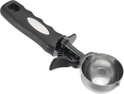 PATIKIL 4 Ounce Ice Cream Scoop with Trigger, Stainless Steel Portion Cookie Scoop with Thumb Trigger for Cookie Dough Cupcake Batter Baking, Silver Black
