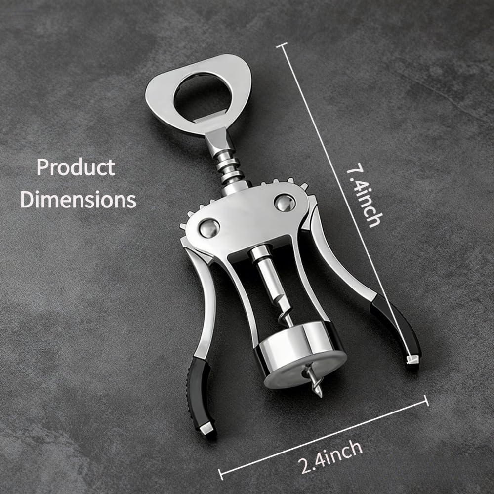 Heavy-Duty Zinc Alloy Wing Corkscrew, Professional Wine Bottle Opener with Ergonomic Handle & Sharp Spiral Drill, Multi-Functional Bar Tool for Kitchen, Restaurant, Bartender