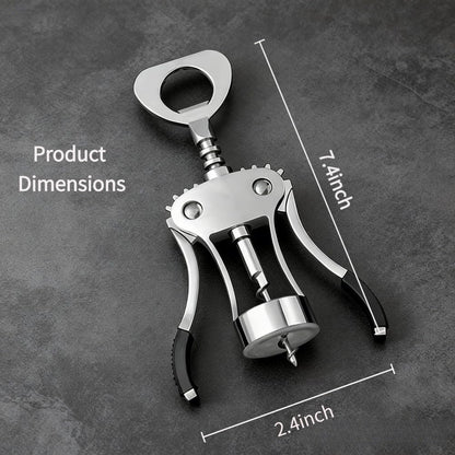 Heavy-Duty Zinc Alloy Wing Corkscrew, Professional Wine Bottle Opener with Ergonomic Handle & Sharp Spiral Drill, Multi-Functional Bar Tool for Kitchen, Restaurant, Bartender